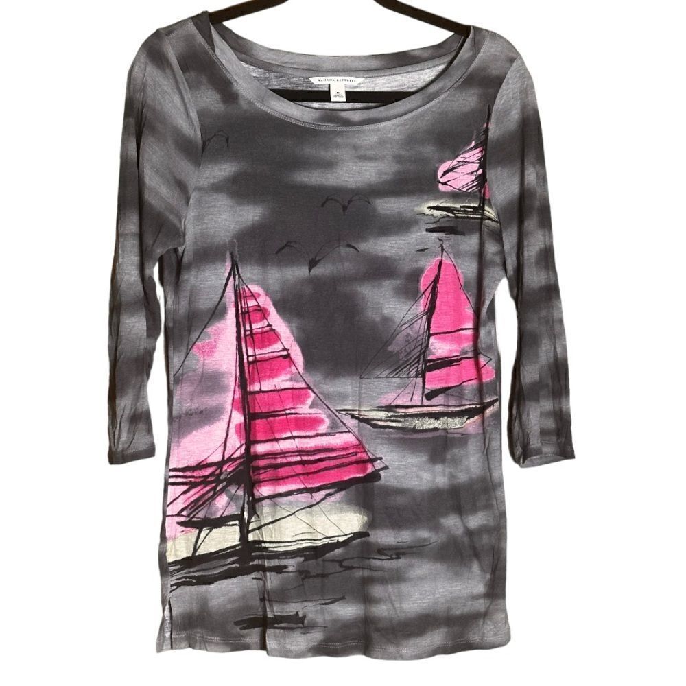 Banana Republic Pink‎ and Grey Boat Neck Sailboat Top Size Medium M